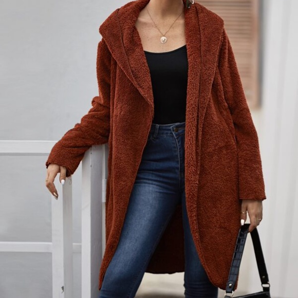 Cozy Black oversized Open Front Hoodie Teddy Jacket - Picture 4 of 11